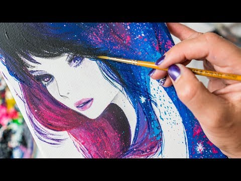 Видео: Космическая девушка - Рисование акрилом / Homemade Illustration (4k)