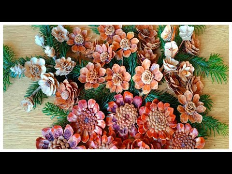 Видео: Поделки из шишек.Цветы из шишек.How to make Pine cone Flowers.