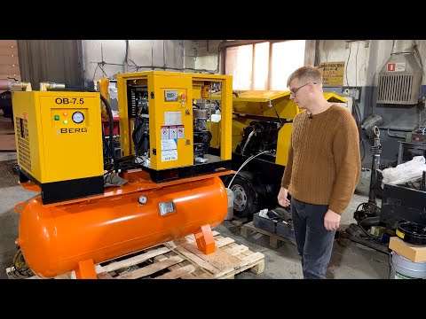 Видео: Обзор сборки винтового компрессора Berg BK-7.5Р на ресивере, с осушителем и фильтром