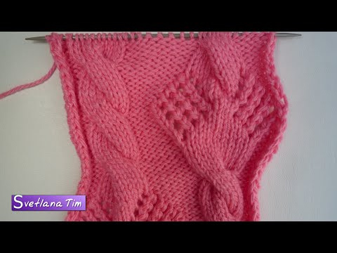 Видео: Как вязать Узор КОСЫ с АЖУРНЫМИ РОМБАМИ. Вязание спицами - УЗОРЫ СПИЦАМИ № 310