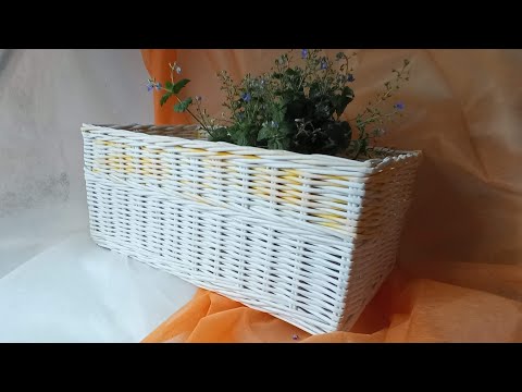 Видео: МК. Короб белый с желтыми вставками из бумажной лозы. #26