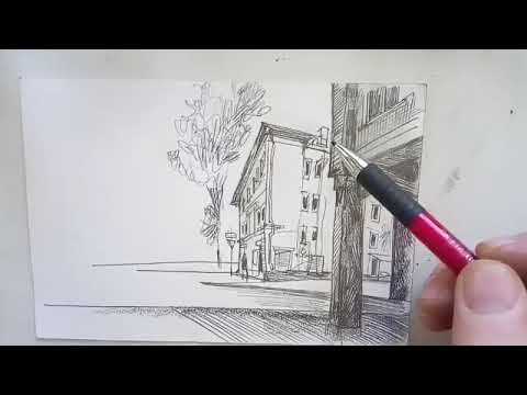 Видео: Рисунок городского пейзажа (скетч). Онлайн рисование