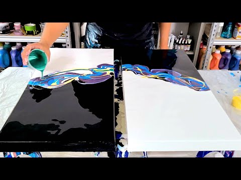 Видео: Становимся СМЕЛЫМИ! - Металлический зеленый и синий создают потрясающую картину! - Fluid Art