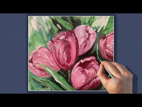 Видео: Тюльпаны легко и просто / Как нарисовать / Урок по рисованию акрилом