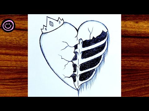 Видео: Рисунок разбитого сердца с короной | Урок по рисованию карандашом в тёмных тонах