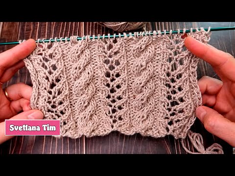Видео: Узор "Косы и Ажур" спицами. Очень симпатично смотрится - узоры на спицах вязание
