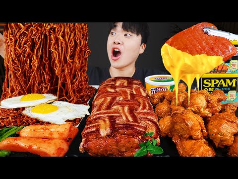 Видео: ASMR MUKBANG | Жареный цыпленок, Сырный спам, лапша с черной фасолью, кимчи Корейская еда