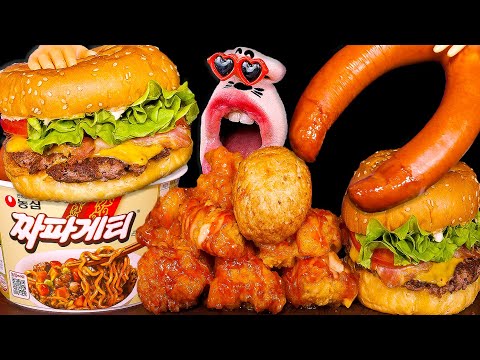 Видео: Курица в соусе, колбаса и лапша из черной фасоли! ASMR Mukbang Eating Show!