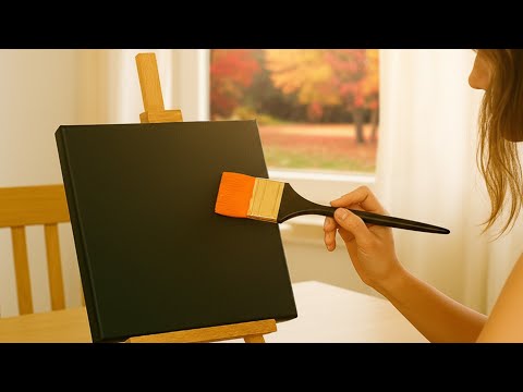 Видео: Золотое осеннее сияние в лесу 🍂✨ | Урок по рисованию акрилом на чёрном холсте