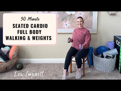 Видео: Ходьба сидя и поднятие тяжестей: 30-минутная домашняя кардиотренировка на стуле и упражнения для ...