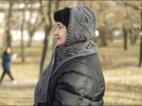 Видео: Шарф Капюшон спицами Часть 2
