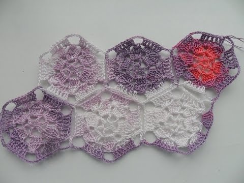 Видео: Шестиугольные мотивы безотрывным способом (crochet motifs) (узор#24)