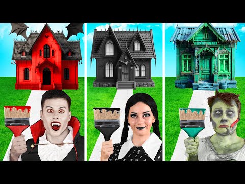 Видео: Домики Одного Цвета Челлендж Уэнсдей vs Вампир vs Зомби | Смешные Cитуации