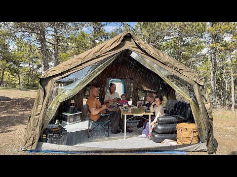 Видео: ЛЕСНОЙ КЕМПИНГ С ГРАДОМ И ГРОМОМ | НАДУВНАЯ ПАЛАТКА, КОСТЁР, ГАМАК