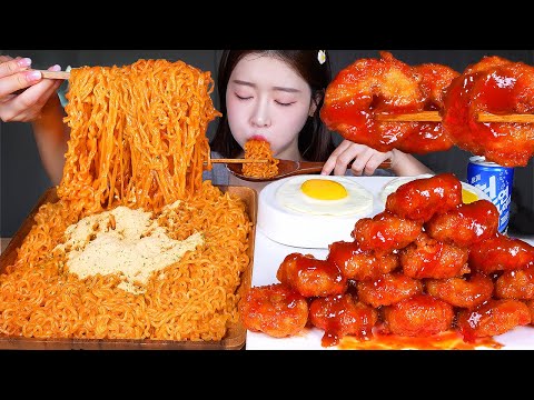 Видео: ASMR MUKBANG | Сырная и острая лапша рамэн 🧀 Острые жареные кольца креветок 🍤🔥