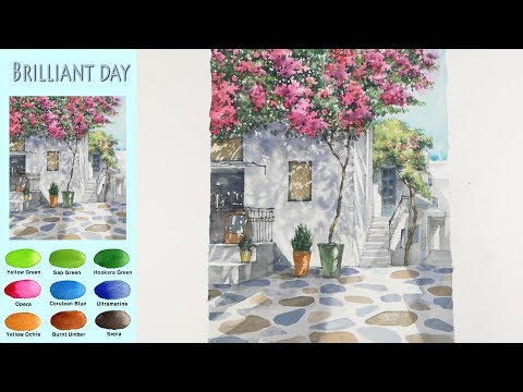 Видео: Пейзажная акварель - Блестящий день (sketch & colorigh, Arches rough) NAMIL ART