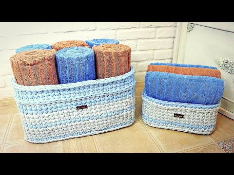 Видео: Корзина из трикотажной пряжи для хранения полотенец / Распаковка ТДекор