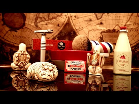 Видео: Бритьё т-образной бритвой №14 RazoRock Lupo OLD SPICE Cream & After Shave Personna Israeli  Red Yaqi