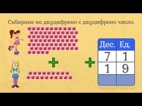 Видео: Събиране на двуцифрени числа с двуцифрени с преминаване - Математика 2 клас | academico