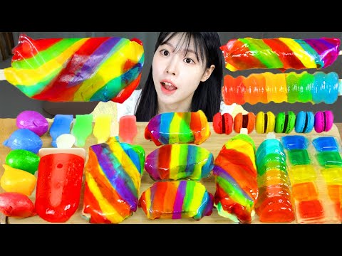 Видео: АСМР МУКБАНГ | Радужные десерты! Свернуть Мороженое Желе, Мороженое Медовое желе, с липким рисом.