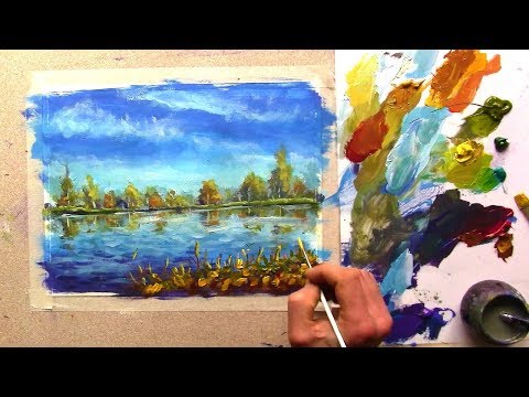 Видео: Рисуем осень ★ Как нарисовать акрилом ЗОЛОТУЮ ОСЕНЬ ★ Валерий Рыбаков ★ #Lera_Art