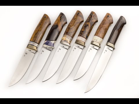 Видео: Ножи ручной работы (6 ножей с клинками от Игоря Кононова 95Х18(63HRC))