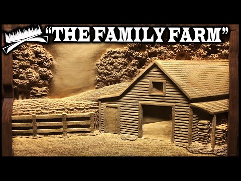 Видео: Рельефная резьба с изображением деревенской сцены – «Семейная ферма»