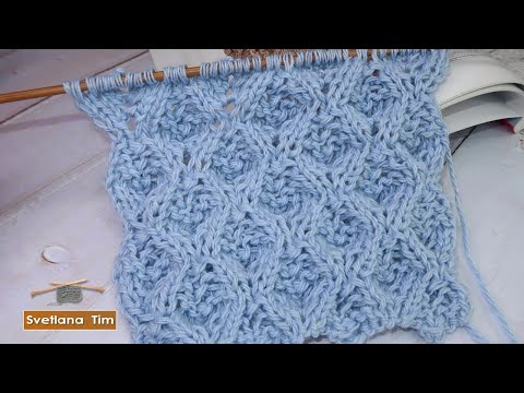 Видео: Узор спицами "Amy" в форме ромбов -  узоры спицами видео / Светлана Тим