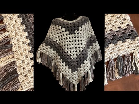 Видео: Вязаное крючком пончо — просто, быстро, очень объемное. Пряжа Hometown.