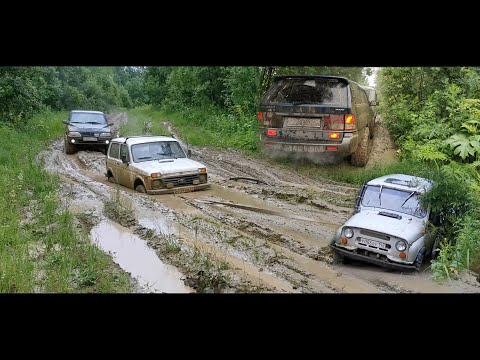 Видео: Нива, УАЗ, SsangYong на бездорожье.