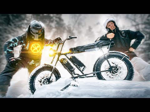 Видео: Электро фэтбайк полный привод по снегу! Сколько проедет?