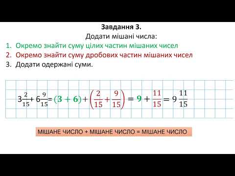 Видео: Додавання мішаних чисел, математика 5 клас