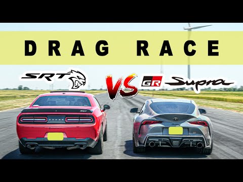 Видео: Тюнингованная Toyota Supra GR соревнуется с Dodge Challenger Hellcat, после чего следует грохот. ...