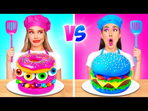 Видео: Розовая VS Синяя Еда Кулинарный Челлендж от BaRaDa Challenge