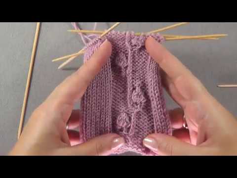 Видео: узор спицами "веточка с листиками"