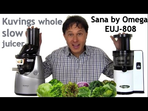 Видео: Соковыжималка Sana 808 против Kuvings Whole Slow Juicer. Обзор от Джона Коллера.