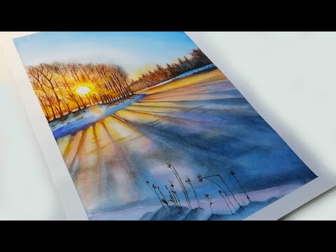 Видео: ❄️Снежное поле акварелью.Snowy field in watercolor. ❄️