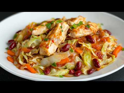 Видео: Жареная капуста с курицей и фасолью так вкусна! Простой рецепт ужина для всей семьи.