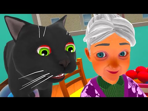 Видео: Черный Кот и Бабка #1 Prankster Granny Cat с Кидом на пурумчата