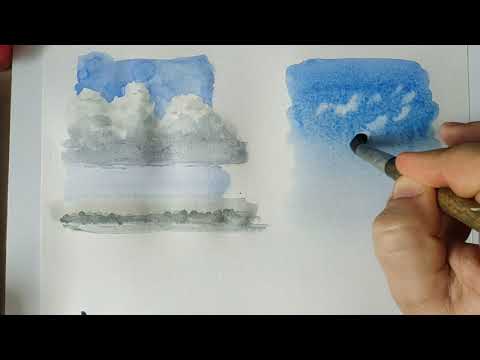 Видео: Акварель. Техника аля прима. Облака. Задание 3.