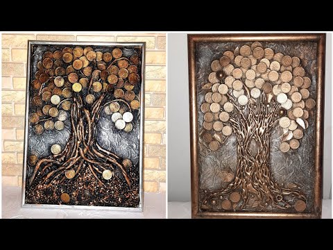 Видео: Панно из монет- Денежное дерево.