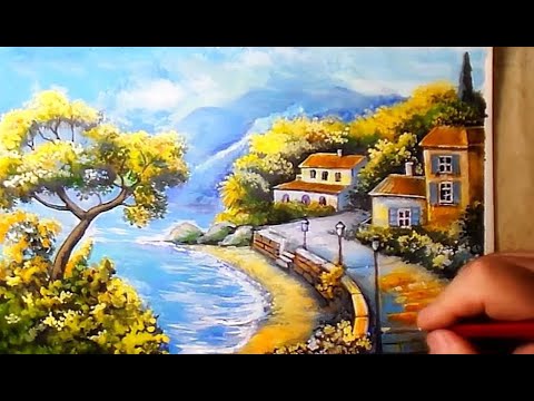 Видео: Картина акрилом. Как нарисовать море. Как рисовать акрилом.