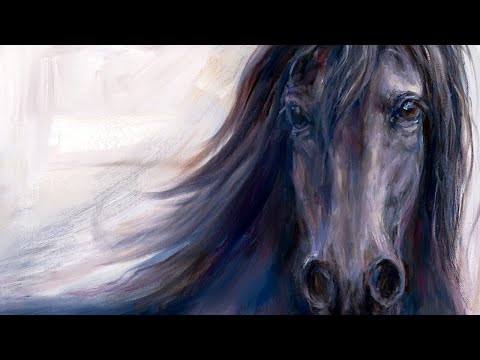 Видео: Картина «Черный конь~Демонстрация маслом»
