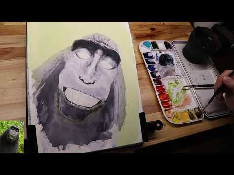 Видео: Акварельный портрет обезьяны.