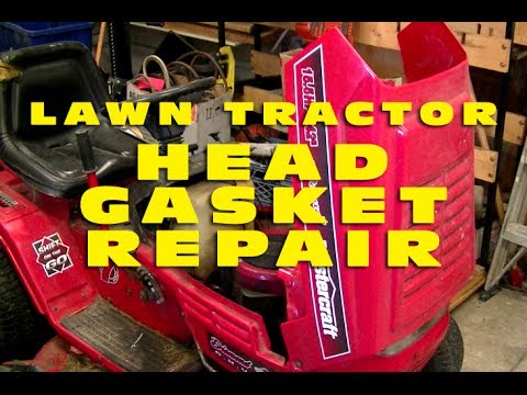 Видео: Ремонт пробитой прокладки головки блока цилиндров и регулировка клапанов на садовом тракторе с дв...