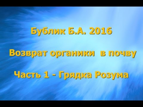 Видео: Бублик Б.А. 2016 Возврат органики в почву часть 1 - Грядка Розума