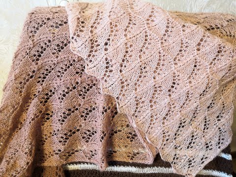 Видео: Палантин спицами. Ажурный узор. Схема + МК узора.