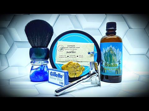 Видео: Бритье. Yaqi "Mirabilis" - Gillette "Silver Blue" - Yaqi "Ocean" - Kepkinh "Poseidon" - A&E "Siam"