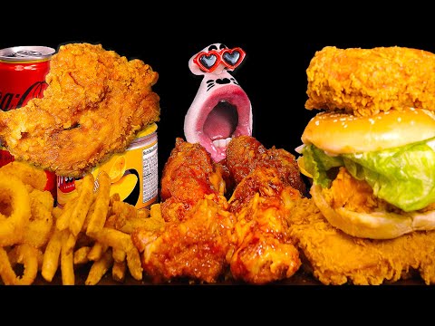 Видео: Острый сырный большой цыпленок, куриный бургер и гигантская курица! 🧀🍗✨ ASMR Mukbang Eating Show :)