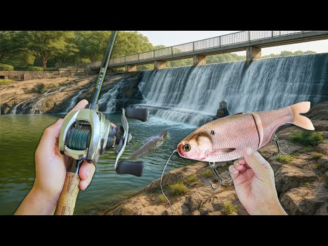 Видео: Ловля монстра под городским водопадом! (Рыбалка с берега)
